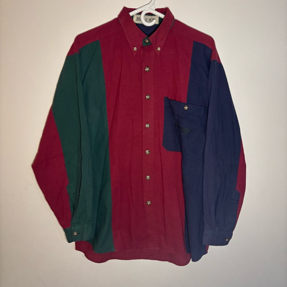 Bugle Boy Red and Green Dress Shirt Colorblock Design